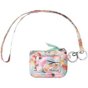 7532 Brentano Cotton Quilted Id Case Zipper Wallet With Lanyard For Keychain